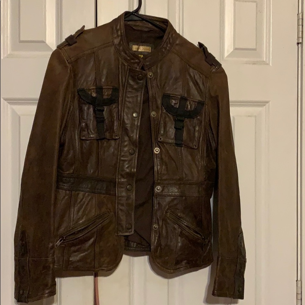 Vintage brown leather jacket #coat